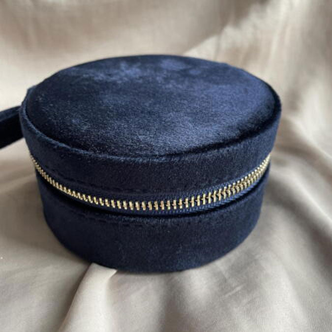 Wolff Jewelry Jewelry Round Box w. mirror - Dark Navy Smykkeskrin Mørkeblå
