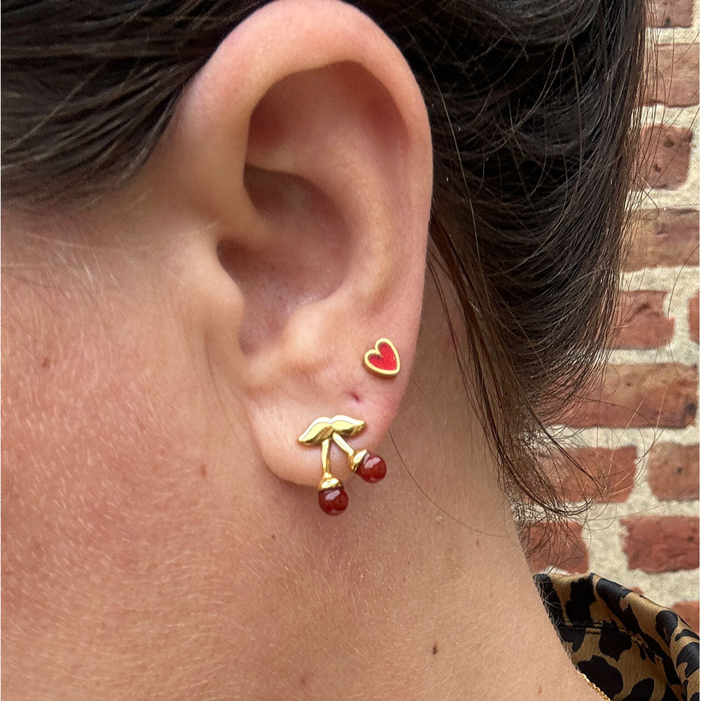 Wolff Jewelry Red Heart Studs Øreringe 18 karat guldbelagt