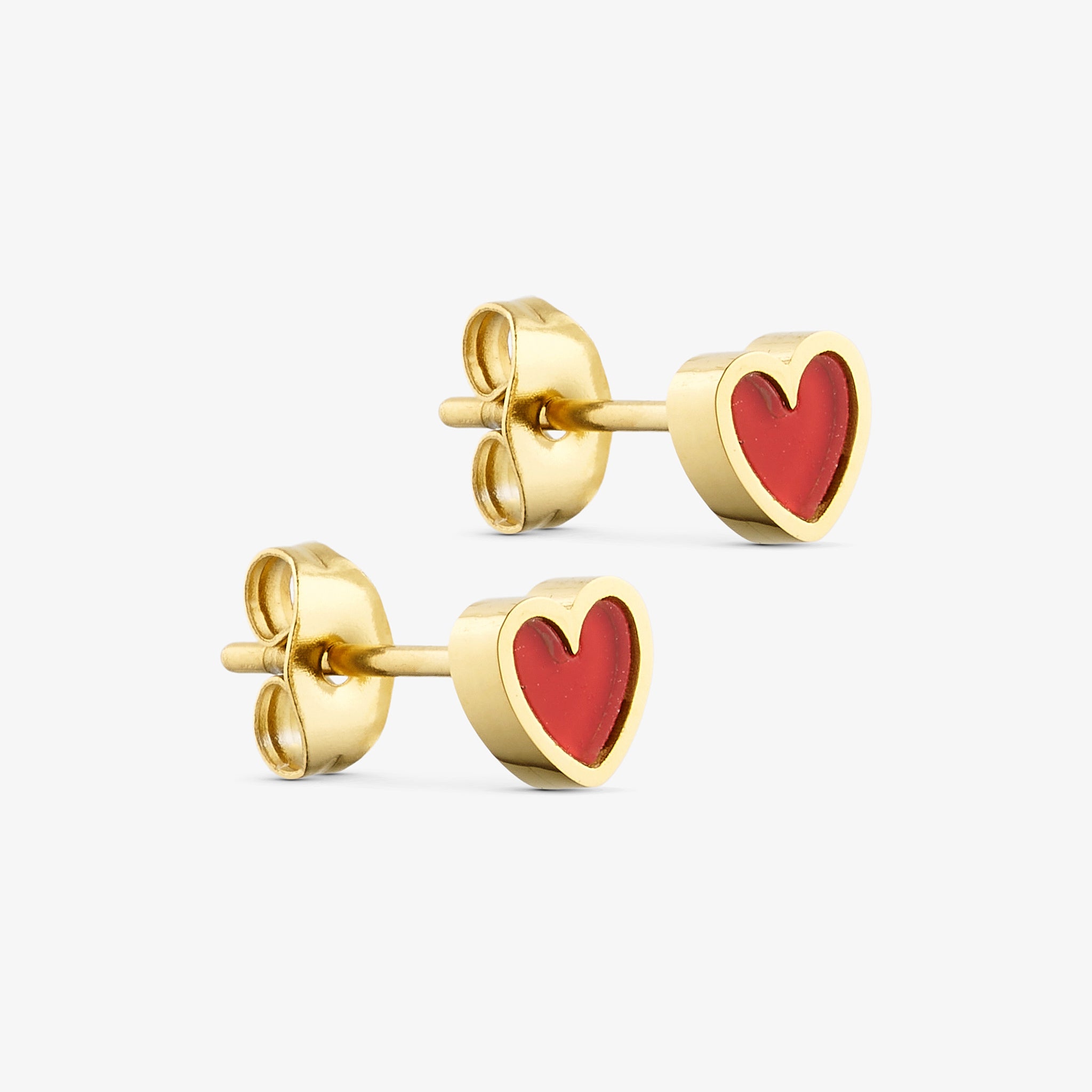Wolff Jewelry Red Heart Studs Øreringe 18 karat guldbelagt