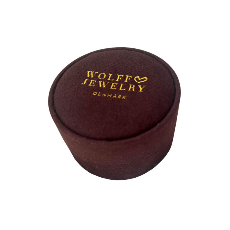 Wolff Jewelry Round velvet box w. gold logo - small POS material Dark Brown