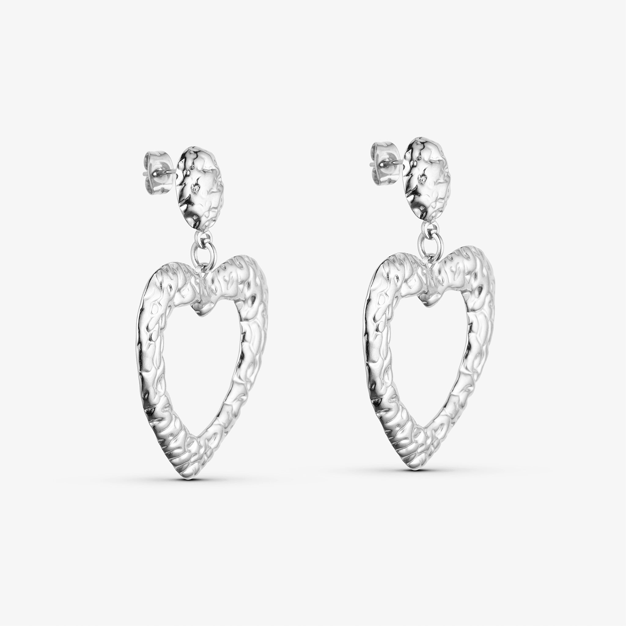 Wolff Jewelry Rustic Heart Hoops Øreringe Sølvfarvet